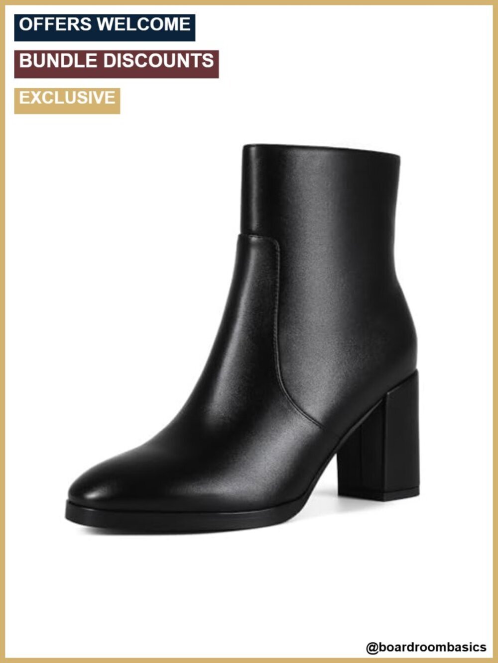 Heeled Ankle Boots, Side Zip Chunky Block Heel Round Toe Booties, Faux Leather